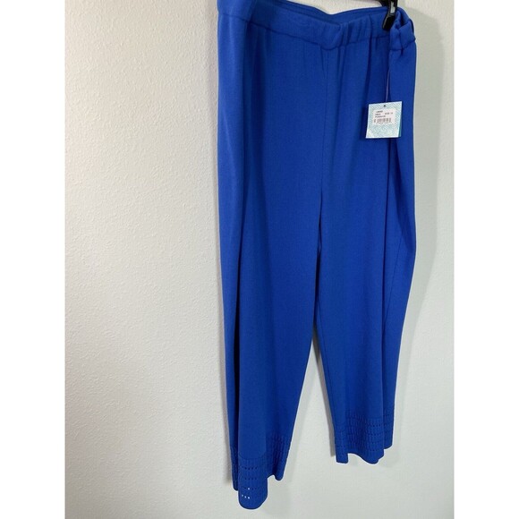 Ming Wang Pants 1X Royal Blue Womens Cut Out Detail Ankle Stretch Career New - Picture 3 of 12